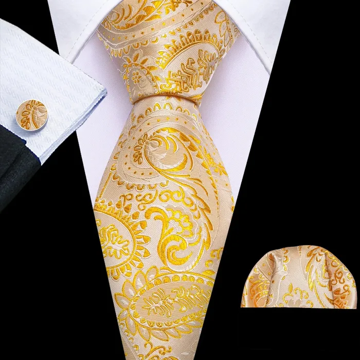 BWG VIP Design Collection Mens Fashion Golden Yellow Geometric Jacquard 100 Premium High Quality Silk Ties Divine Inspiration Styles Rings