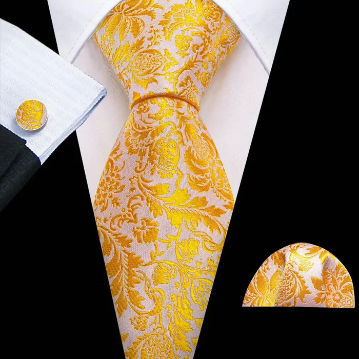 BWG VIP Design Collection Mens Fashion Golden Yellow Geometric Jacquard 100 Premium High Quality Silk Ties Divine Inspiration Styles Rings
