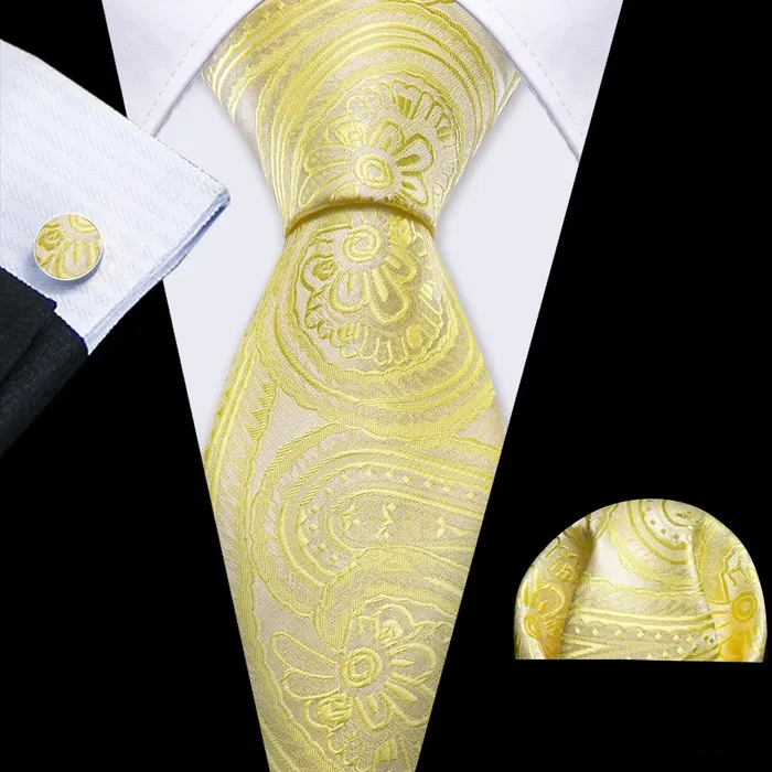 BWG VIP Design Collection Mens Fashion Golden Yellow Geometric Jacquard 100 Premium High Quality Silk Ties Divine Inspiration Styles Rings