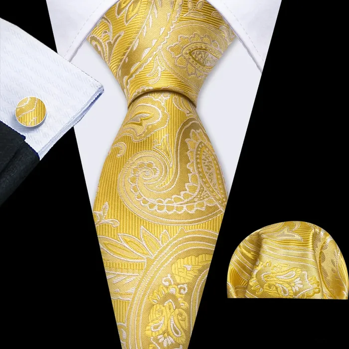 BWG VIP Design Collection Mens Fashion Golden Yellow Geometric Jacquard 100 Premium High Quality Silk Ties Divine Inspiration Styles Rings