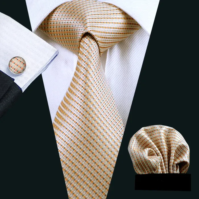 BWG VIP Design Collection Mens Fashion Golden Yellow Geometric Jacquard 100 Premium High Quality Silk Ties Divine Inspiration Styles Rings