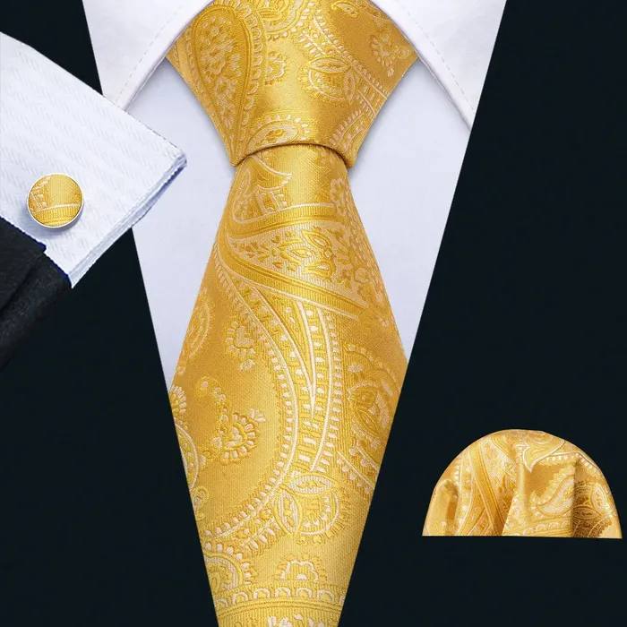 BWG VIP Design Collection Mens Fashion Golden Yellow Geometric Jacquard 100 Premium High Quality Silk Ties Divine Inspiration Styles Rings