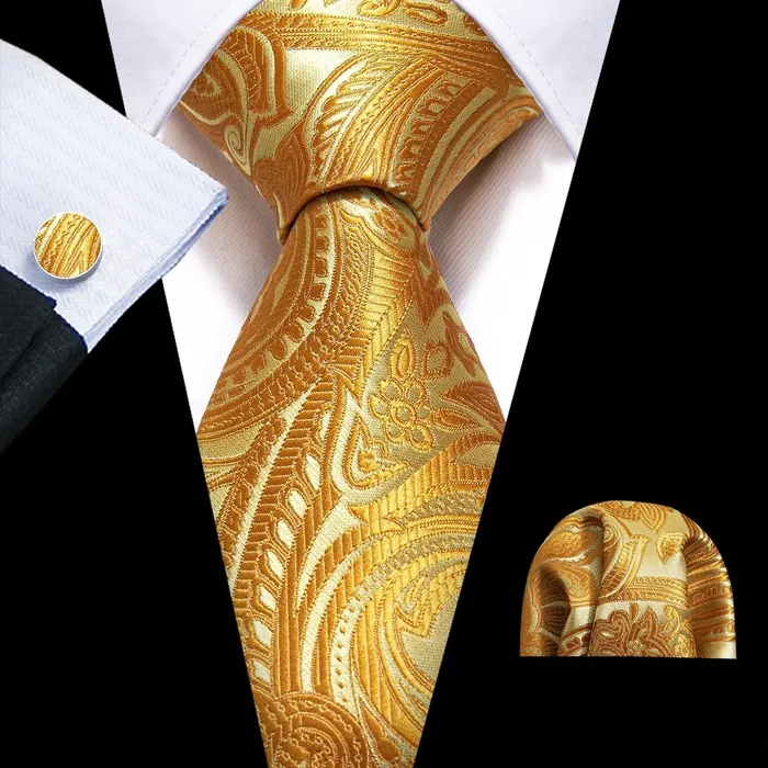 BWG VIP Design Collection Mens Fashion Golden Yellow Geometric Jacquard 100 Premium High Quality Silk Ties Divine Inspiration Styles Rings