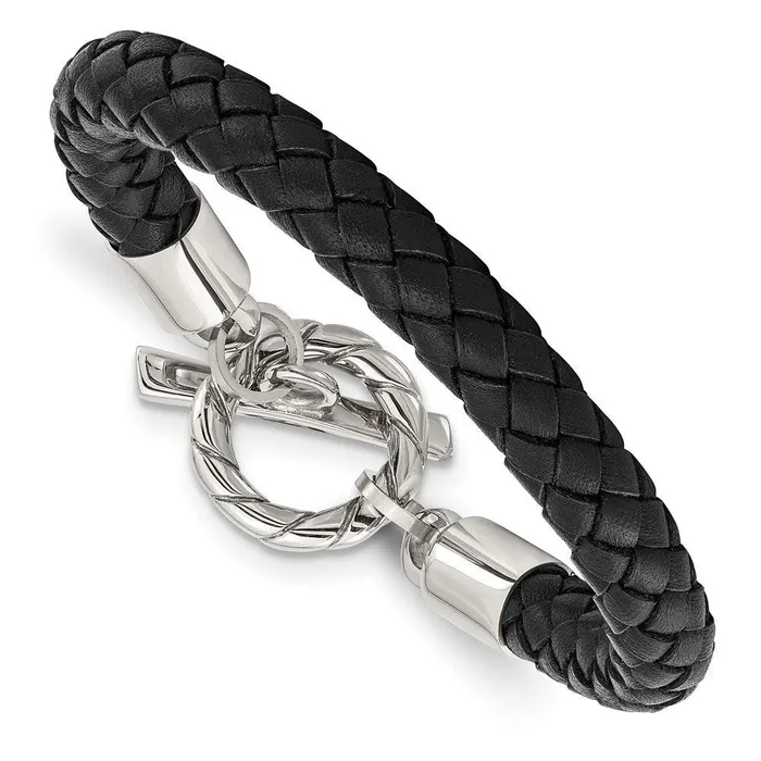 Chisel Bracelets Stainless Steel Leather Polished Toggle Bracelet