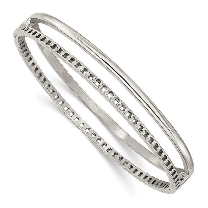 Chisel Bracelets Stainless Steel Polished 925mm Hinged Bangle