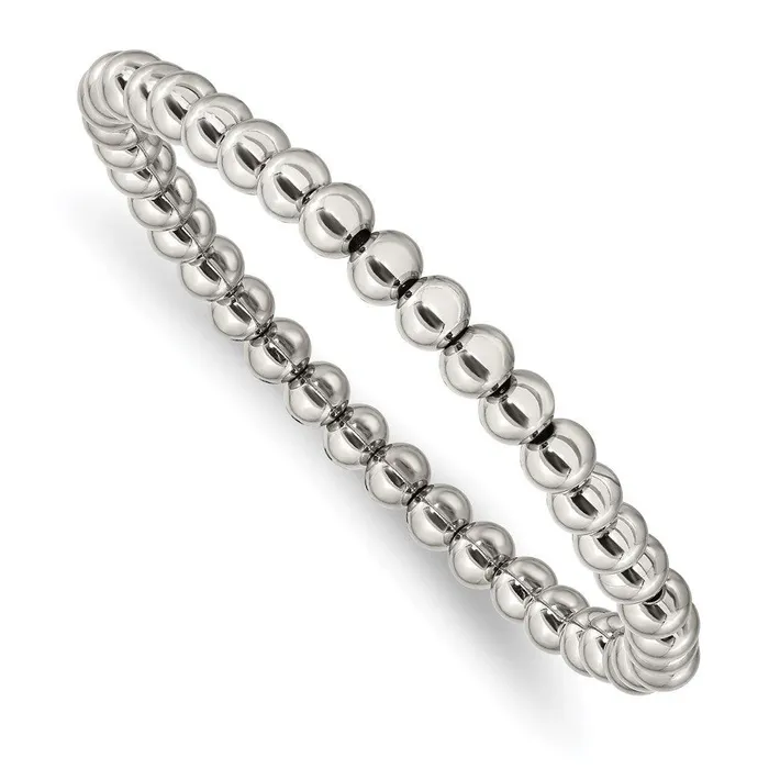Chisel Bracelets Stainless Steel Polished Beaded Stretch Bracelet