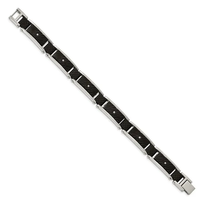 Chisel Bracelets Stainless Steel Polished Blk IP wCZ and Black Carbon Fiber 875in Bracelet Chisel Bracelets Stainless Steel Polished Blk IP wCZ and Black Carbon Fiber 875in Bracelet