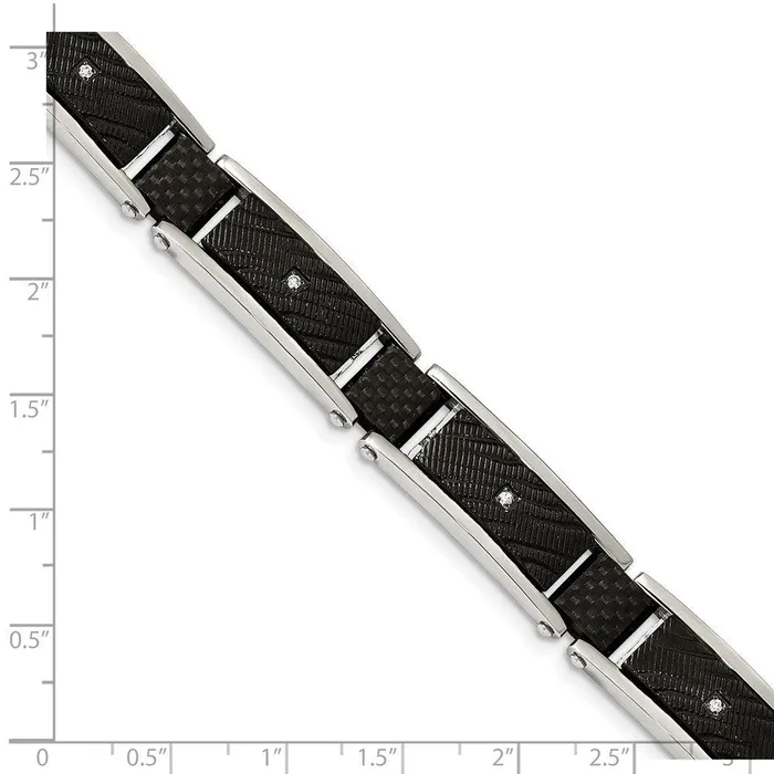 Chisel Bracelets Stainless Steel Polished Blk IP wCZ and Black Carbon Fiber 875in Bracelet Chisel Bracelets Stainless Steel Polished Blk IP wCZ and Black Carbon Fiber 875in Bracelet
