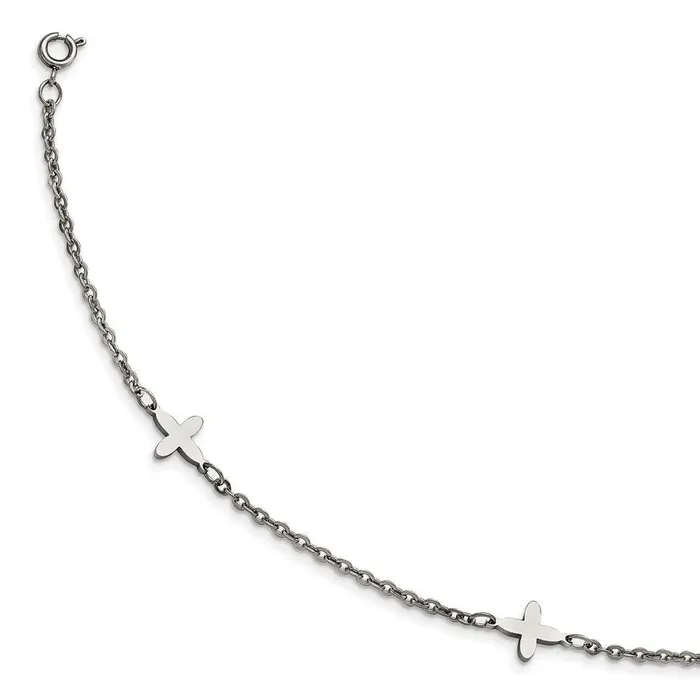 Chisel Bracelets Stainless Steel Polished Cross Charms with 1in extension Anklet