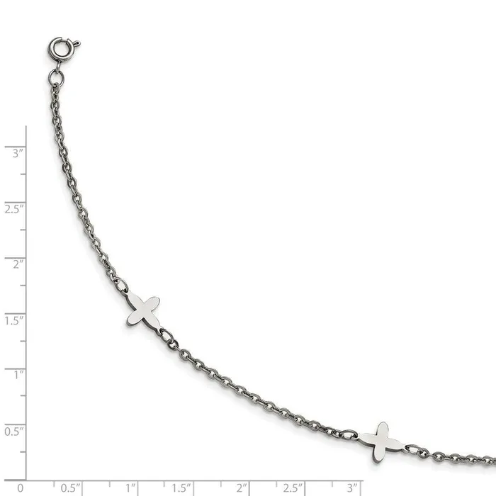 Chisel Bracelets Stainless Steel Polished Cross Charms with 1in extension Anklet Chisel Bracelets Stainless Steel Polished Cross Charms with 1in extension Anklet