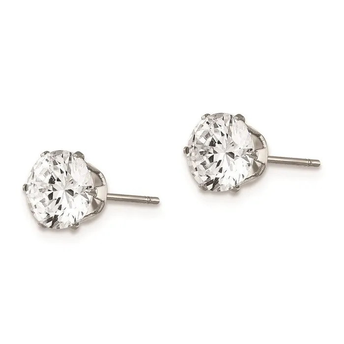 Chisel Earrings Stainless Steel Polished 7mm Round CZ Stud Post Earrings Chisel Earrings Stainless Steel Polished 7mm Round CZ Stud Post Earrings