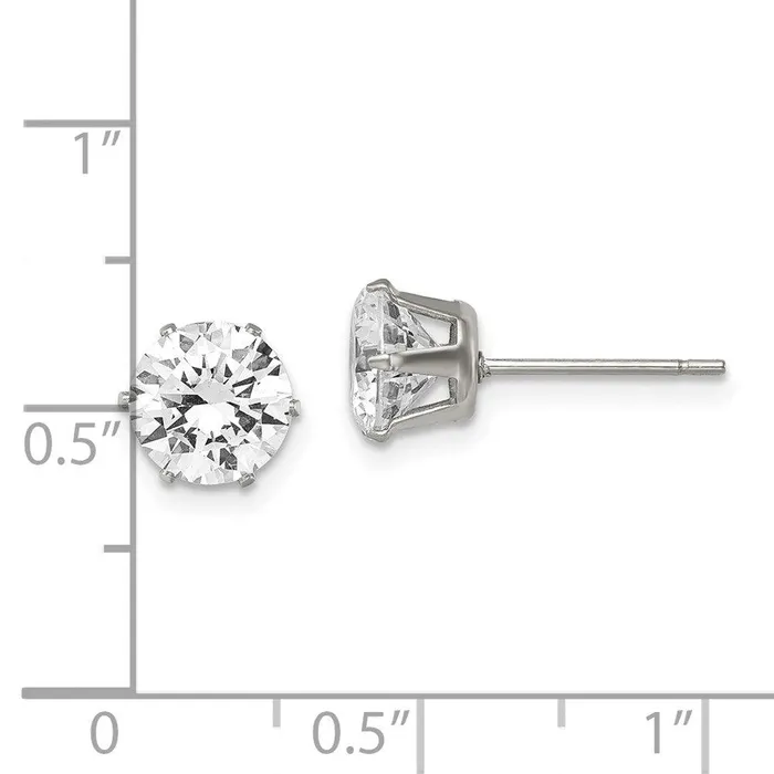 Chisel Earrings Stainless Steel Polished 7mm Round CZ Stud Post Earrings Chisel Earrings Stainless Steel Polished 7mm Round CZ Stud Post Earrings