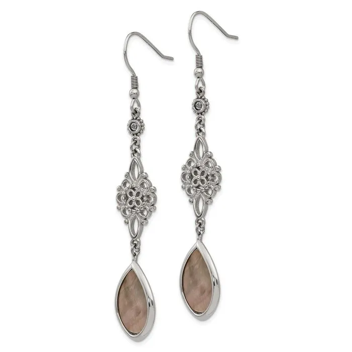 Chisel Earrings Stainless Steel Polished Black Mother of PearlCZ Dangle Earrings Chisel Earrings Stainless Steel Polished Black Mother of PearlCZ Dangle Earrings