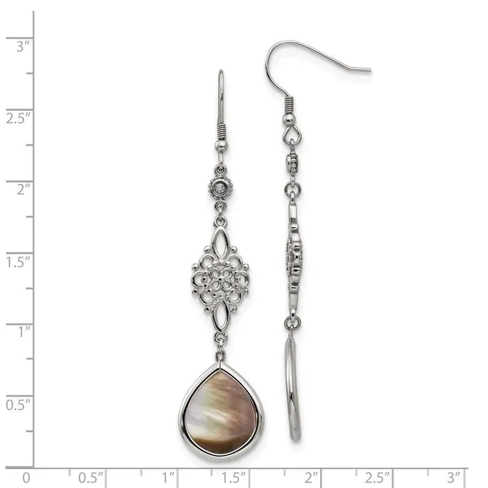 Chisel Earrings Stainless Steel Polished Black Mother of PearlCZ Dangle Earrings Chisel Earrings Stainless Steel Polished Black Mother of PearlCZ Dangle Earrings