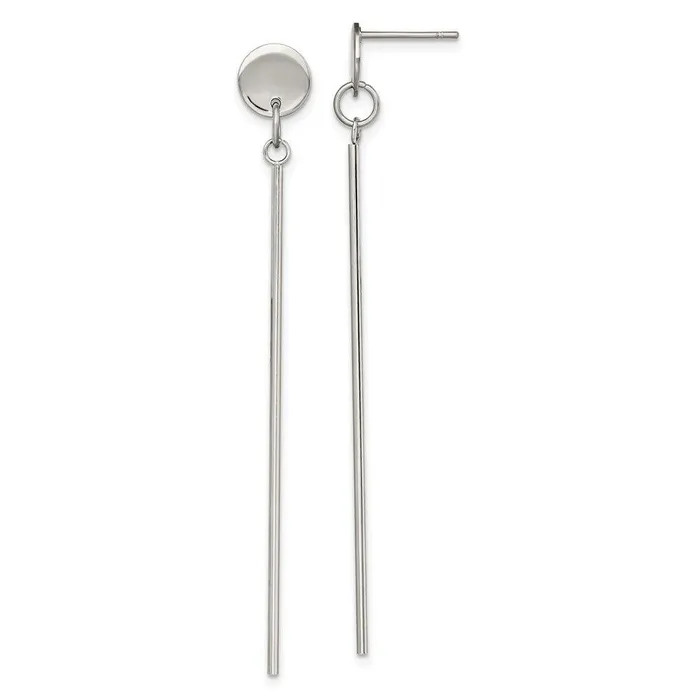 Chisel Earrings Stainless Steel Polished Disc with Bar Dangle Post Earrings Chisel Earrings Stainless Steel Polished Disc with Bar Dangle Post Earrings