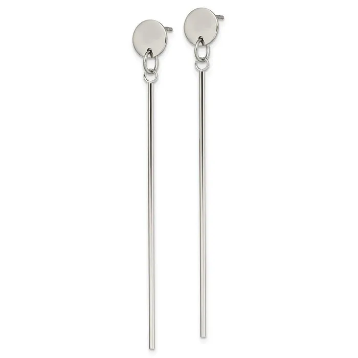 Chisel Earrings Stainless Steel Polished Disc with Bar Dangle Post Earrings Chisel Earrings Stainless Steel Polished Disc with Bar Dangle Post Earrings