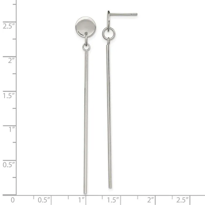 Chisel Earrings Stainless Steel Polished Disc with Bar Dangle Post Earrings Chisel Earrings Stainless Steel Polished Disc with Bar Dangle Post Earrings