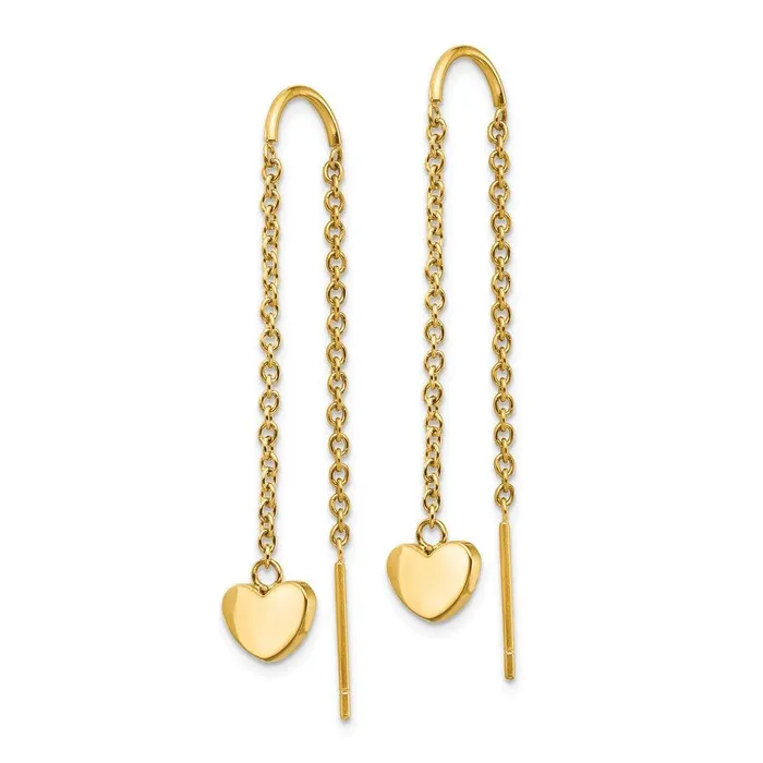 Chisel Earrings Stainless Steel Polished Yellow IPplated Threader Heart Dangle Earrings Chisel Earrings Stainless Steel Polished Yellow IPplated Threader Heart Dangle Earrings