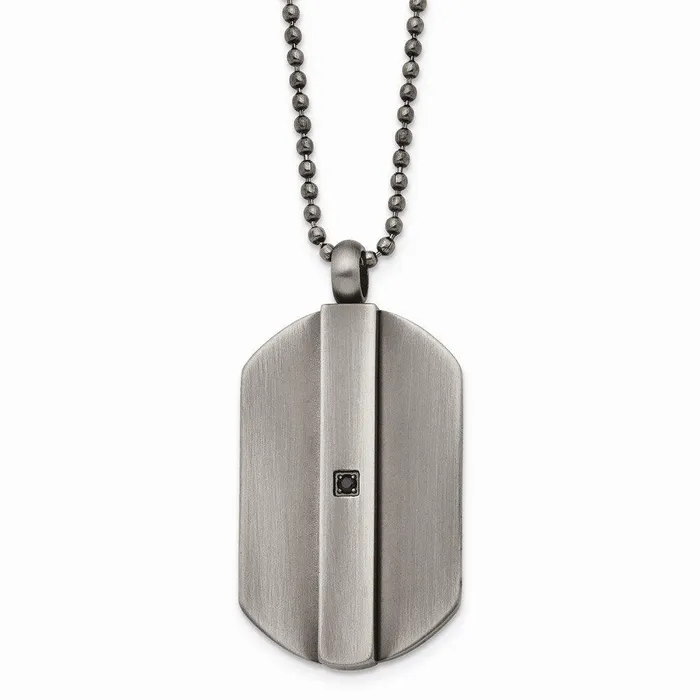 Chisel Necklaces Stainless Steel Antiqued Brushed wBlack CZ Necklace