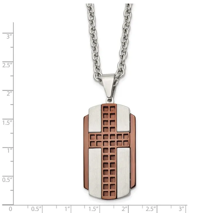 Chisel Necklaces Stainless Steel Brushed Polished Brown IPplated Cross Necklace Chisel Necklaces Stainless Steel Brushed Polished Brown IPplated Cross Necklace