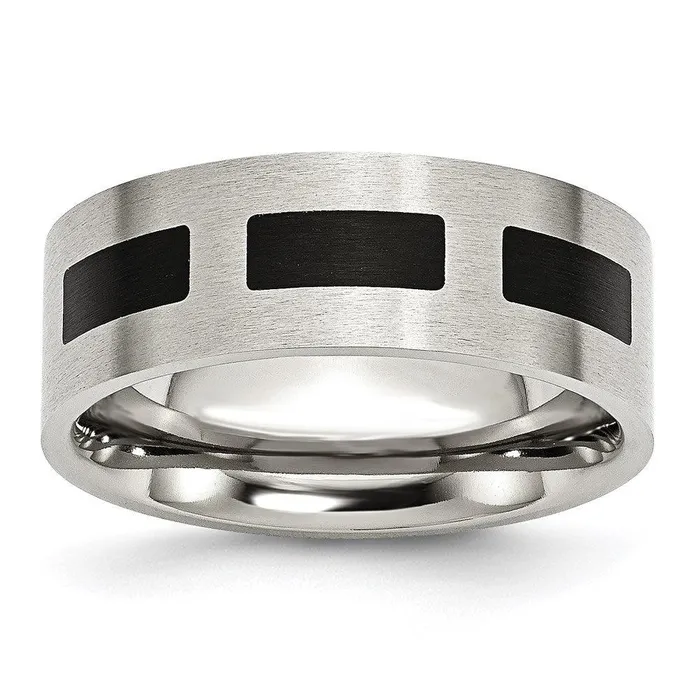 Chisel Rings Stainless Steel Black Rubber Flat 8mm Brushed Band