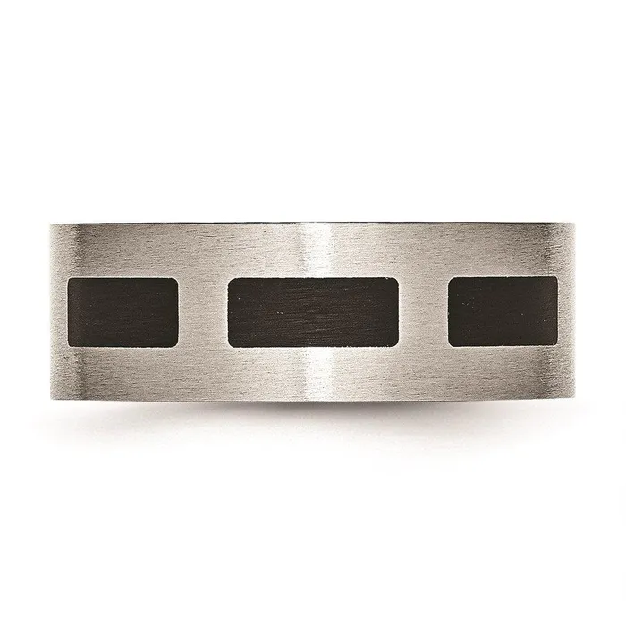 Chisel Rings Stainless Steel Black Rubber Flat 8mm Brushed Band Chisel Rings Stainless Steel Black Rubber Flat 8mm Brushed Band