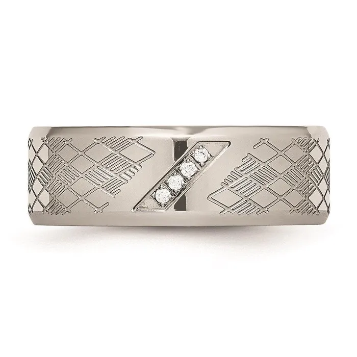 Chisel Rings Stainless Steel Polished Textured CZ Ring Chisel Rings Stainless Steel Polished Textured CZ Ring