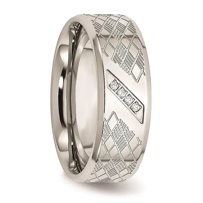 Chisel Rings Stainless Steel Polished Textured CZ Ring Chisel Rings Stainless Steel Polished Textured CZ Ring