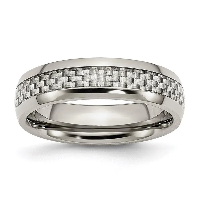 Chisel Rings Stainless Steel Polished w Grey Carbon Fiber Inlay 6mm Band