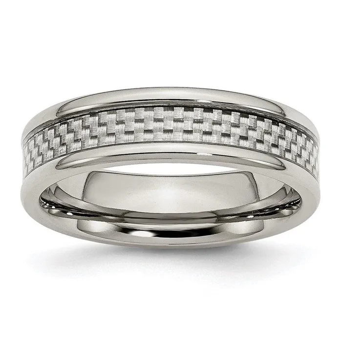 Chisel Rings Stainless Steel Polished w Grey Carbon Fiber Inlay 6mm Band Chisel Rings Stainless Steel Polished w Grey Carbon Fiber Inlay 6mm Band