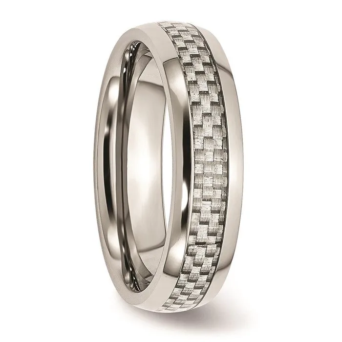 Chisel Rings Stainless Steel Polished w Grey Carbon Fiber Inlay 6mm Band Chisel Rings Stainless Steel Polished w Grey Carbon Fiber Inlay 6mm Band