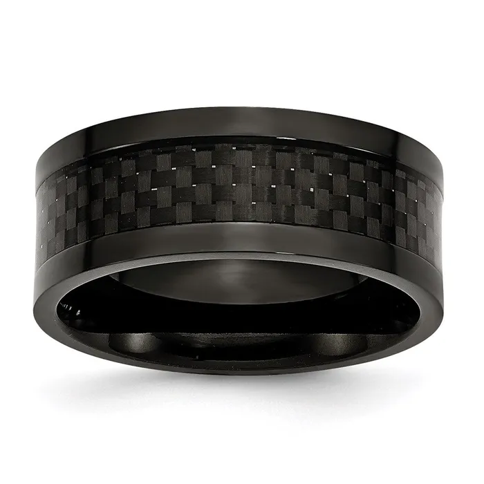 Chisel Rings Titanium 9mm Black IPplated wCarbon Fiber Inlay Polished Band TB316 Chisel Rings Titanium 9mm Black IPplated wCarbon Fiber Inlay Polished Band TB316