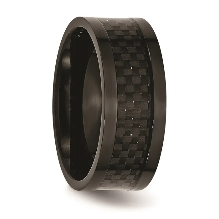 Chisel Rings Titanium 9mm Black IPplated wCarbon Fiber Inlay Polished Band TB316 Chisel Rings Titanium 9mm Black IPplated wCarbon Fiber Inlay Polished Band TB316