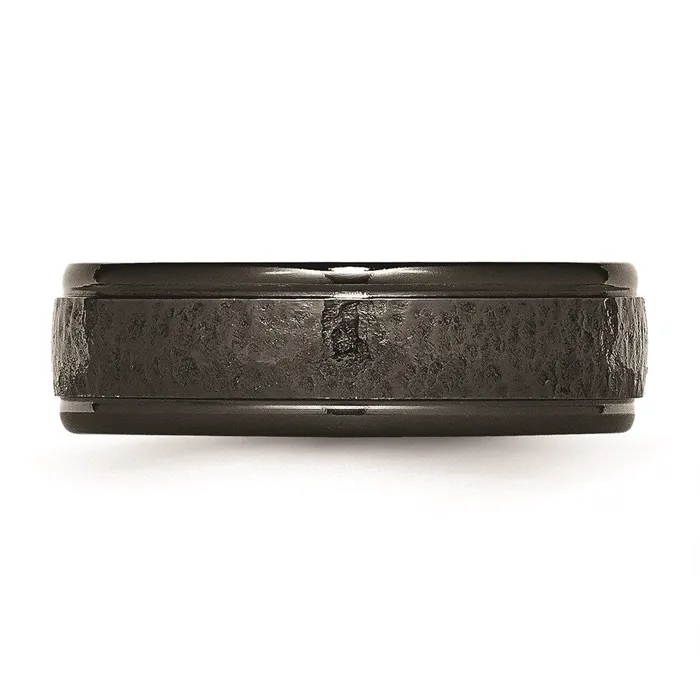 Chisel Rings Titanium Black TI Hammered Ridged Edge 7mm Brushed Band TB286 Chisel Rings Titanium Black TI Hammered Ridged Edge 7mm Brushed Band TB286
