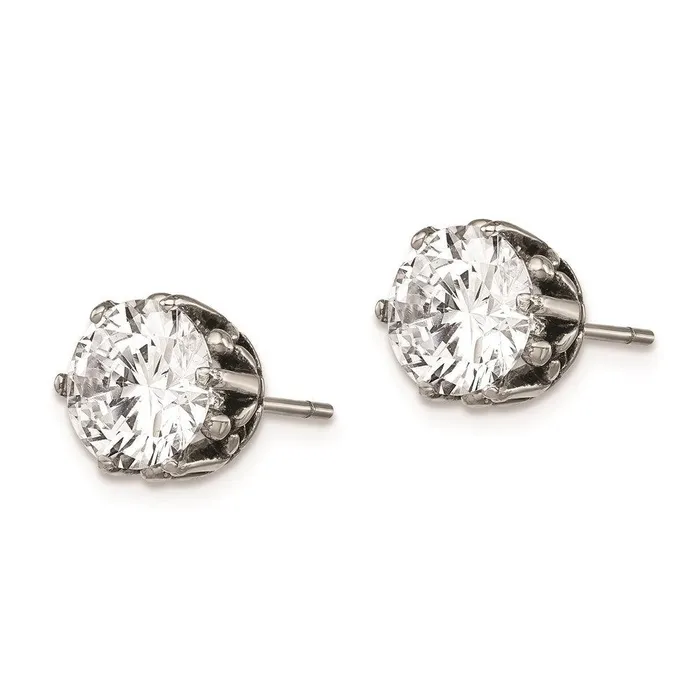 Chisel Stainless Steel Antiqued Round CZ Post Earrings Earrings Chisel Stainless Steel Antiqued Round CZ Post Earrings Earrings