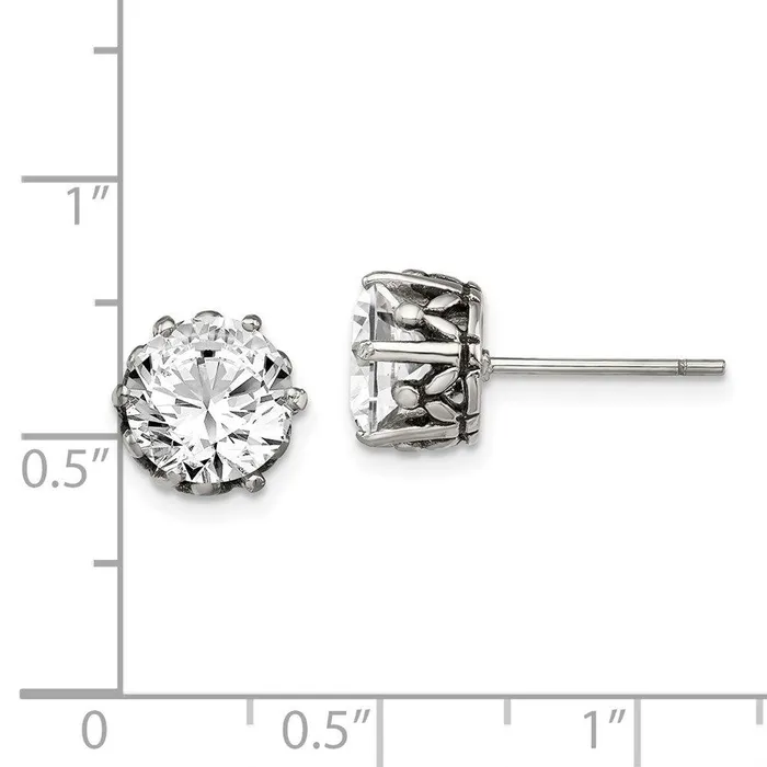 Chisel Stainless Steel Antiqued Round CZ Post Earrings Earrings Chisel Stainless Steel Antiqued Round CZ Post Earrings Earrings