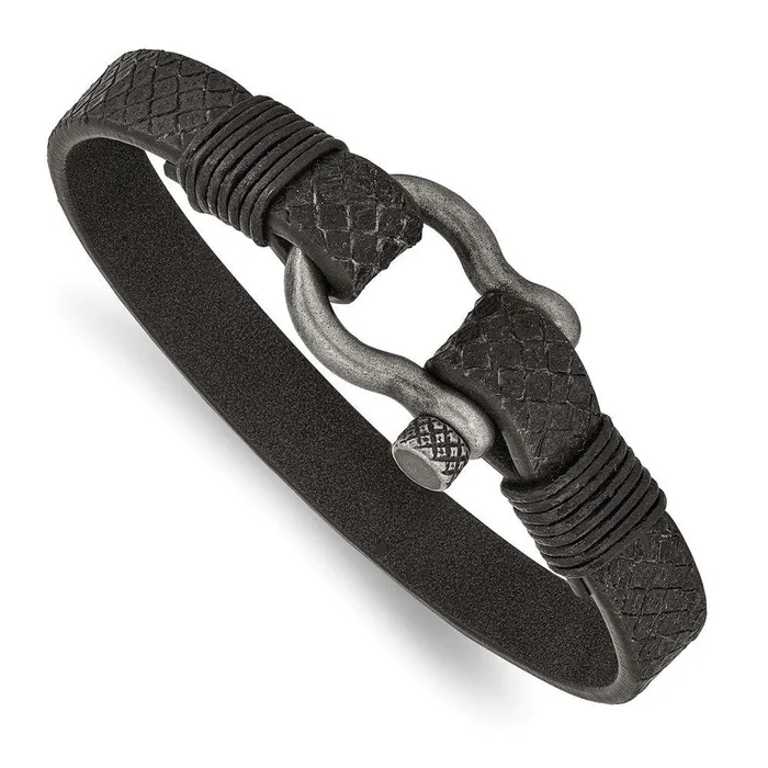 Chisel Stainless Steel Antiqued White Bronze Plated Leather 8in Shackle Bracelet Bracelets Chisel Stainless Steel Antiqued White Bronze Plated Leather 8in Shackle Bracelet Bracelets