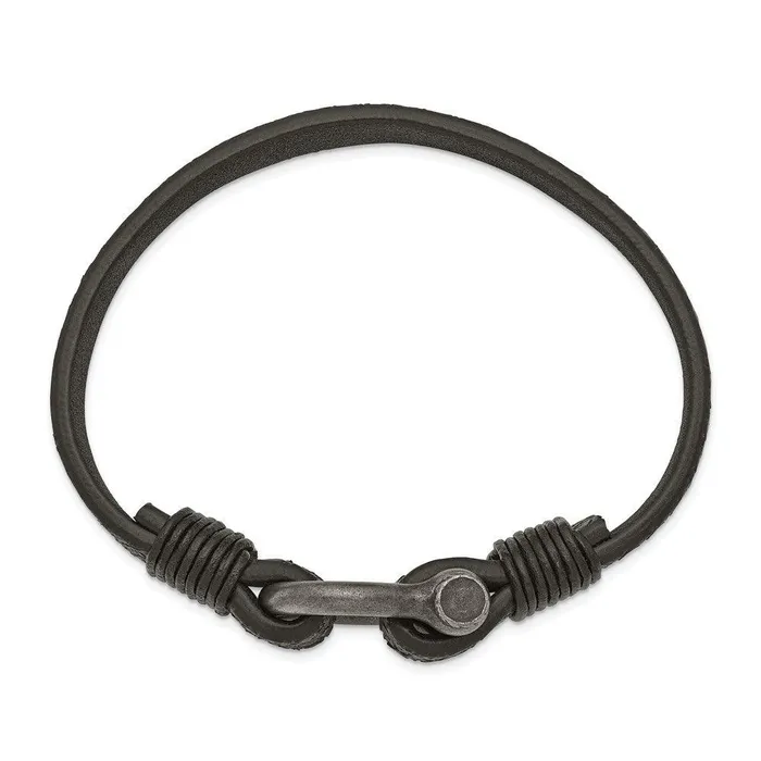 Chisel Stainless Steel Antiqued White Bronze Plated Leather 8in Shackle Bracelet Bracelets Chisel Stainless Steel Antiqued White Bronze Plated Leather 8in Shackle Bracelet Bracelets