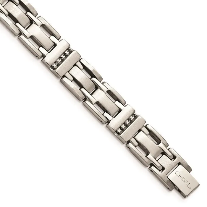 Chisel Stainless Steel Brushed and Polished Black CZ Link Bracelet Bracelets Chisel Stainless Steel Brushed and Polished Black CZ Link Bracelet Bracelets