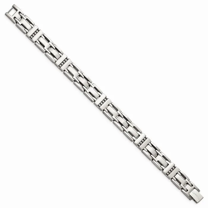 Chisel Stainless Steel Brushed and Polished Black CZ Link Bracelet Bracelets Chisel Stainless Steel Brushed and Polished Black CZ Link Bracelet Bracelets
