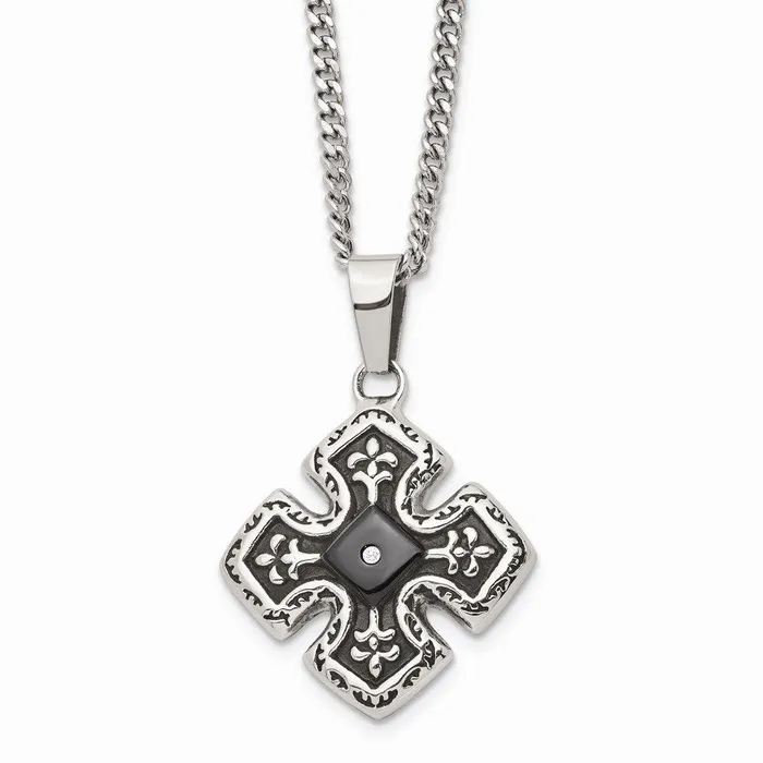 Chisel Stainless Steel Polished Black IP CZ Celtic Cross Necklace Necklaces Chisel Stainless Steel Polished Black IP CZ Celtic Cross Necklace Necklaces