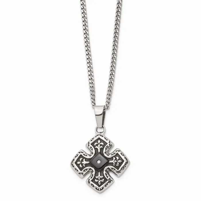 Chisel Stainless Steel Polished Black IP CZ Celtic Cross Necklace Necklaces Chisel Stainless Steel Polished Black IP CZ Celtic Cross Necklace Necklaces