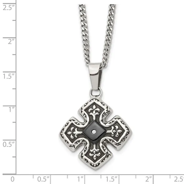 Chisel Stainless Steel Polished Black IP CZ Celtic Cross Necklace Necklaces Chisel Stainless Steel Polished Black IP CZ Celtic Cross Necklace Necklaces