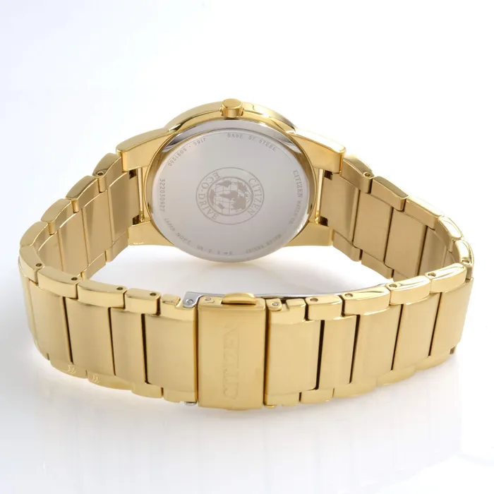 Citizen Bracelets Citizen AU106256E Mens Axiom EcoDrive Black Dial Gold Plated Steel Bracelet Watch