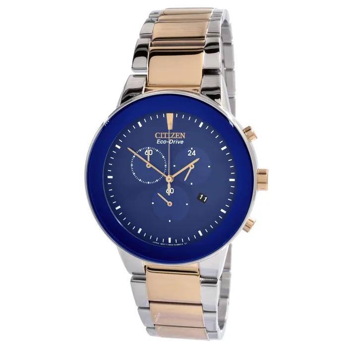 Citizen Mens Watch EcoDrive Chronograph Blue Dial Two Tone Bracelet AT224484L Citizen Bracelets Citizen Mens Watch EcoDrive Chronograph Blue Dial Two Tone Bracelet AT224484L Citizen Bracelets