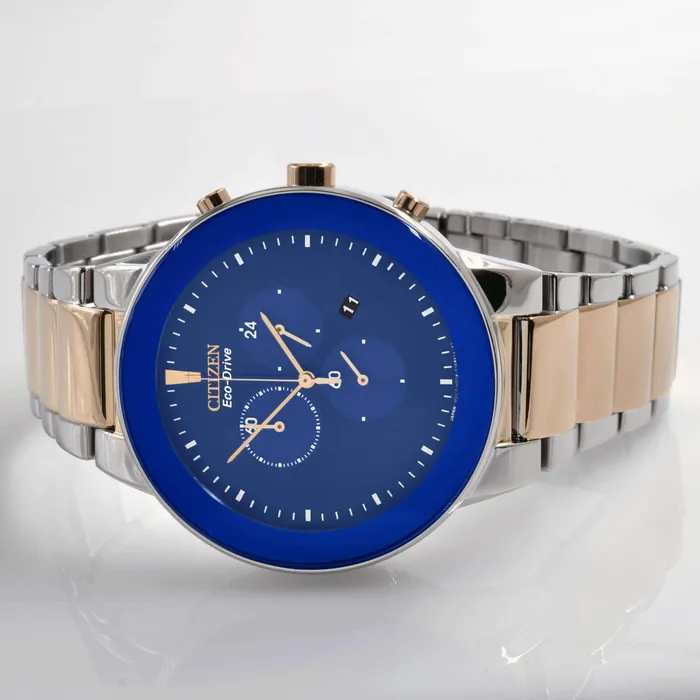 Citizen Mens Watch EcoDrive Chronograph Blue Dial Two Tone Bracelet AT224484L Citizen Bracelets Citizen Mens Watch EcoDrive Chronograph Blue Dial Two Tone Bracelet AT224484L Citizen Bracelets