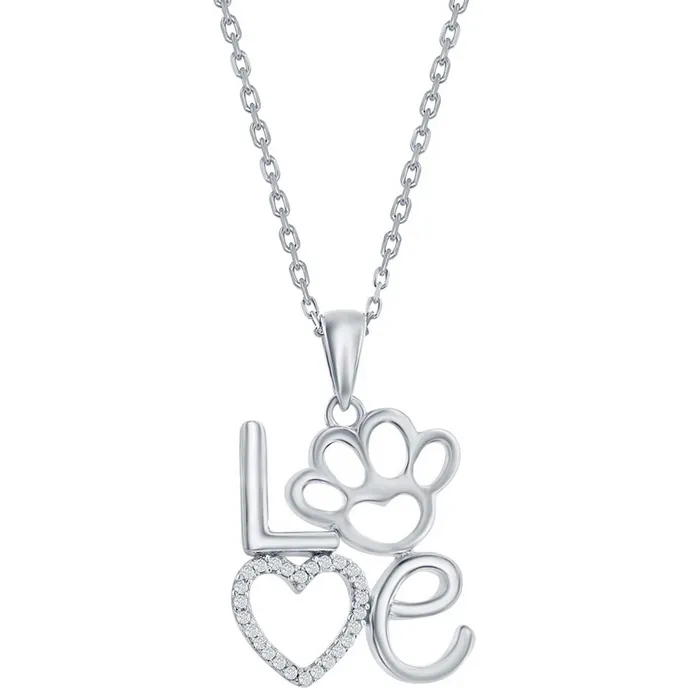 Classic Classic Womens Pendant Sterling LOVE with Open CZ Heart and Paw Print K9020 Necklaces Classic Classic Womens Pendant Sterling LOVE with Open CZ Heart and Paw Print K9020 Necklaces