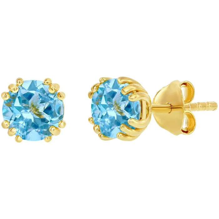 Classic Earrings Classic Womens Earrings Gold Plated March Birthstone Round Shape 6mm Stud D8276 Classic Earrings Classic Womens Earrings Gold Plated March Birthstone Round Shape 6mm Stud D8276
