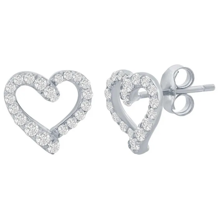 Classic Earrings Classic Womens Earrings Sterling Silver CZ Open Heart Stud D7979 Classic Earrings Classic Womens Earrings Sterling Silver CZ Open Heart Stud D7979