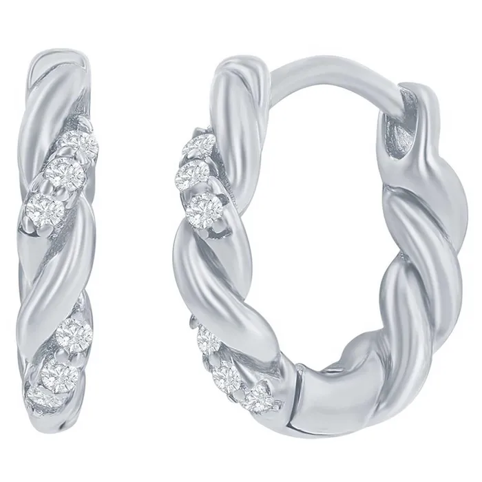 Classic Earrings Classic Womens Earrings Sterling Silver Intertwined CZ 13mm Huggie Hoop D8323 Classic Earrings Classic Womens Earrings Sterling Silver Intertwined CZ 13mm Huggie Hoop D8323